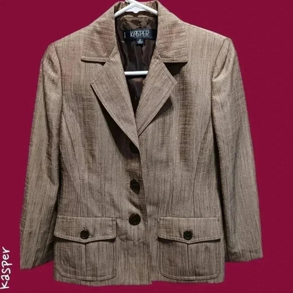 Kasper sheen blazer tan & brown blazer style safari size 2P - Picture 1 of 12